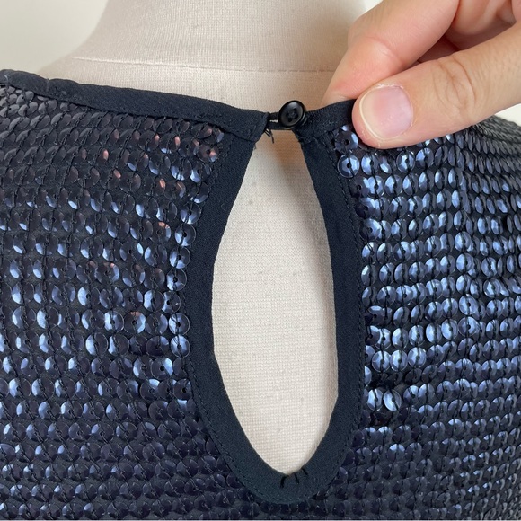 Trouve Black Blue Sequin Bell Sleeve Blouse Top Party Glam Women XS - Picture 6 of 7